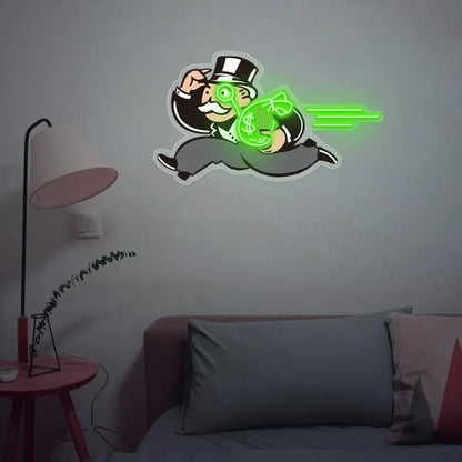 Monopoly Man Neon Sign Acrylic Art Sign, UV Print Acrylic Led Neon Sign, Neon Sign Acrylic Artwork LED Sign Club