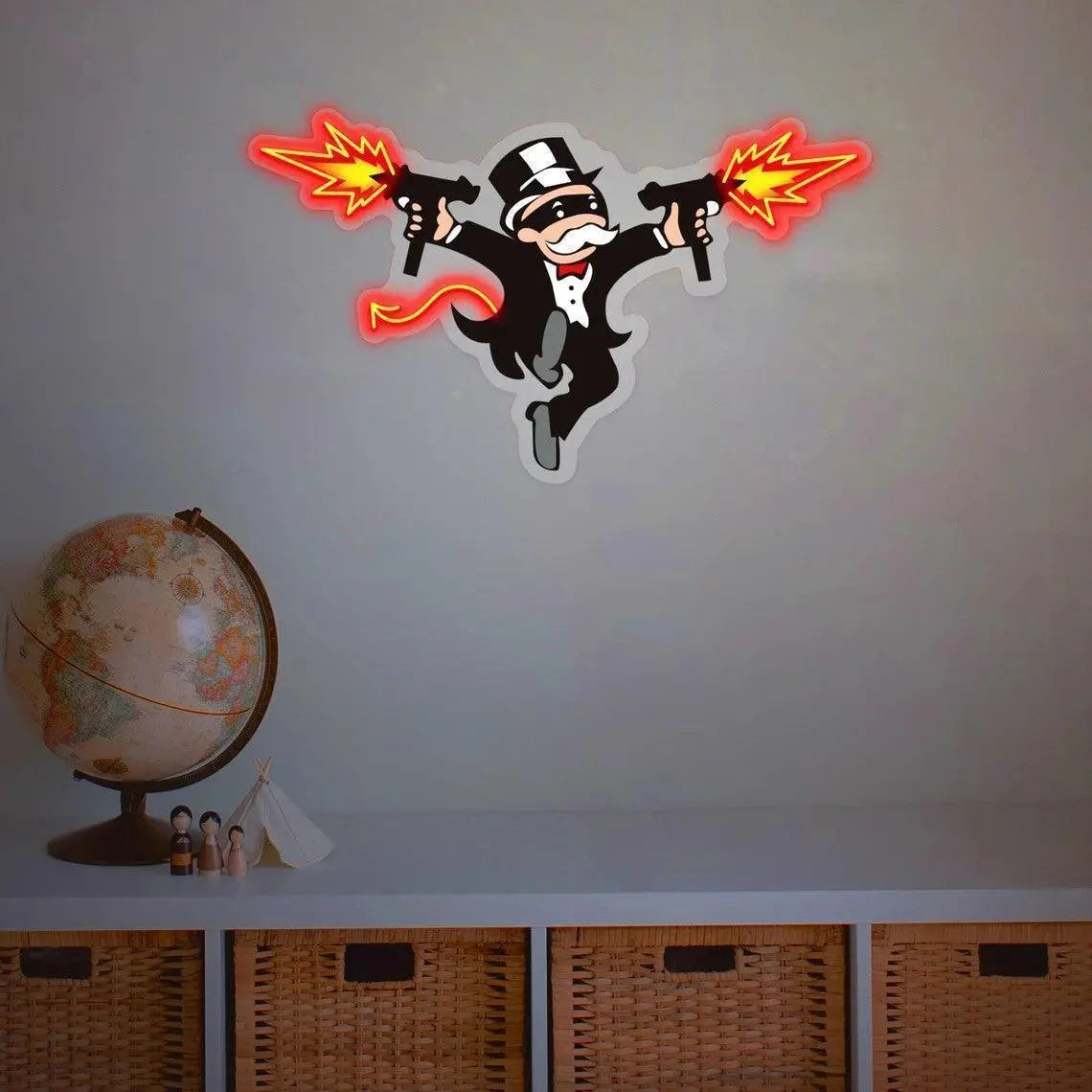 Monopoly Neon Sign, The Uncle Devil With Gun Neon Light Wall Art, UV Print Acrylic Led Neon Sign LED Sign Club