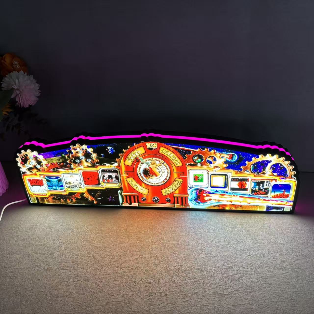 New Arrival Rush Pinball Topper  Led Lightbox, USB plug Dimmer, Pinball Arcade Decor, Perfect for Game Room or Pinball Machine Neounik