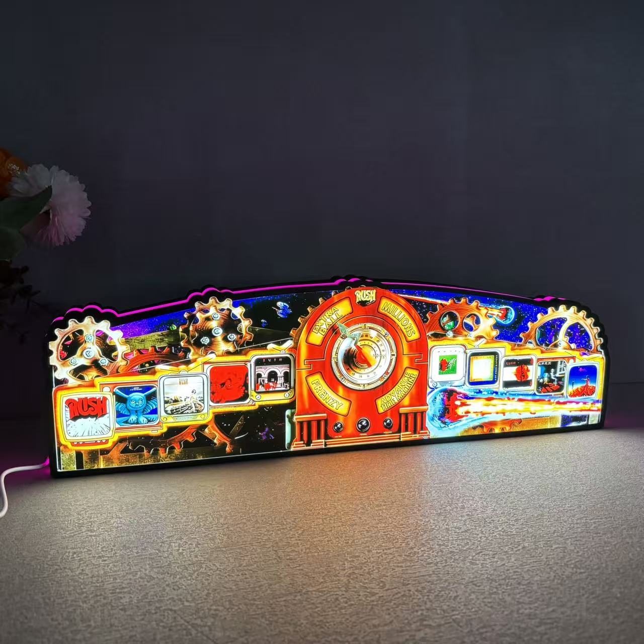 New Arrival Rush Pinball Topper  Led Lightbox, USB plug Dimmer, Pinball Arcade Decor, Perfect for Game Room or Pinball Machine Neounik