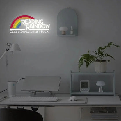 Reading Rainbow Neon Sign Take A Look It's in A Book Reading Room Sign FYLZGO